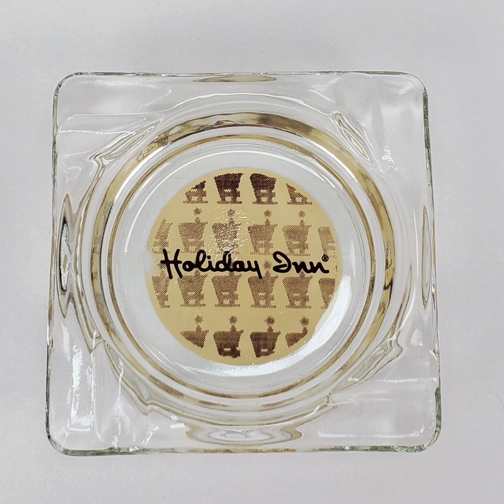 Vintage Holiday‎ Inn Glass Ashtray Square Clear Great Sign Logo Hotel Tobacciana